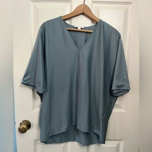COS Blue V Neck Oversized Short Sleeve Top 100% Cotton Relaxed Fit High-low